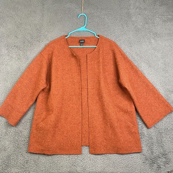 Eileen Fisher Jacket Womens Sz L Alpaca Wool Blend Open Front Pockets Rust - Picture 1 of 11